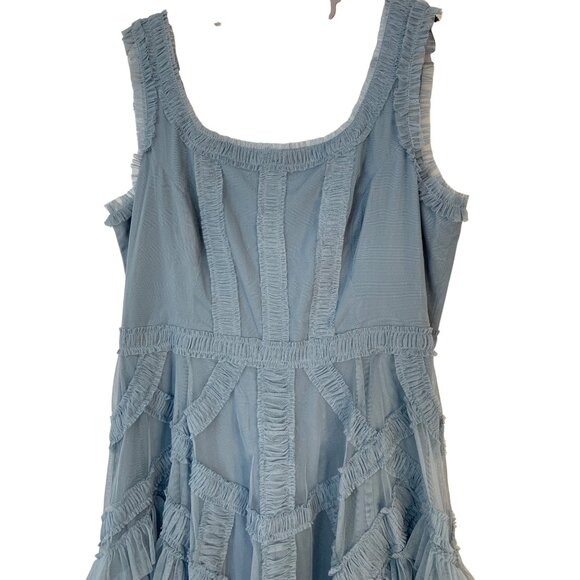 New Mac Duggal Size 14 Blue Ruffle Mesh Midi Dress RII10592 Wedding Guest - Picture 9 of 11
